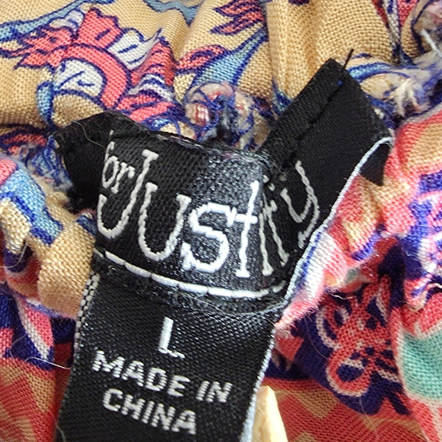 J for Justify Boho Paisley Floral Print Dress L Lg Large Slits Blue Orange Rayon