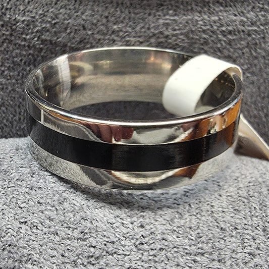 New Band Ring Plus Size 13 SilverTone Black Inlay Wedding Thumb Commitment Shiny