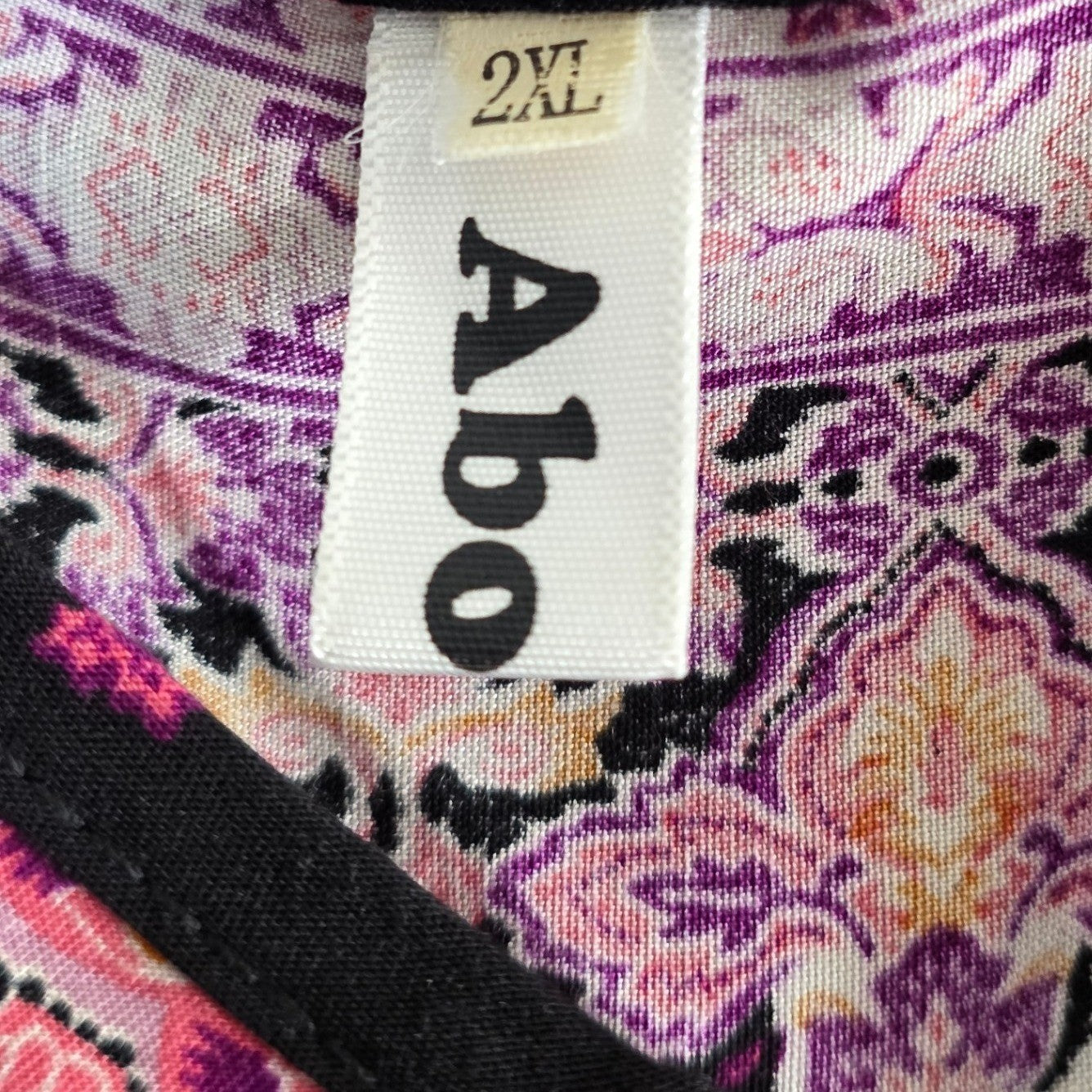 Abollria Dress Plus Size 2XL Black Pink Peach Boho Paisley Long Slv Tunic Mini