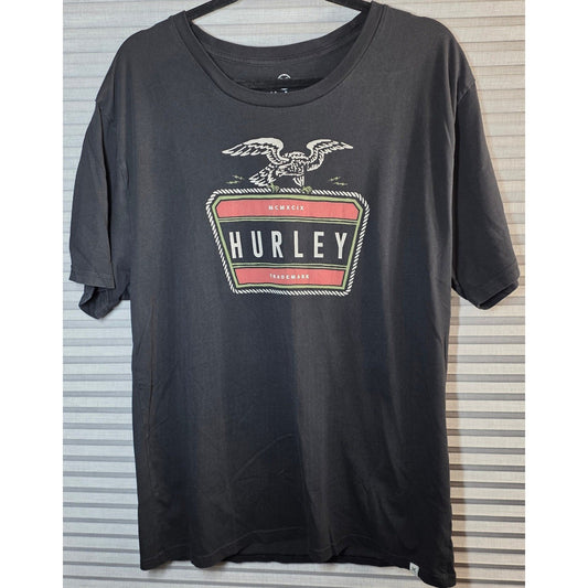 Hurley Graphic T Tee Shirt Large Lg Black Orange Eagle Logo Short Sleeve Cotton