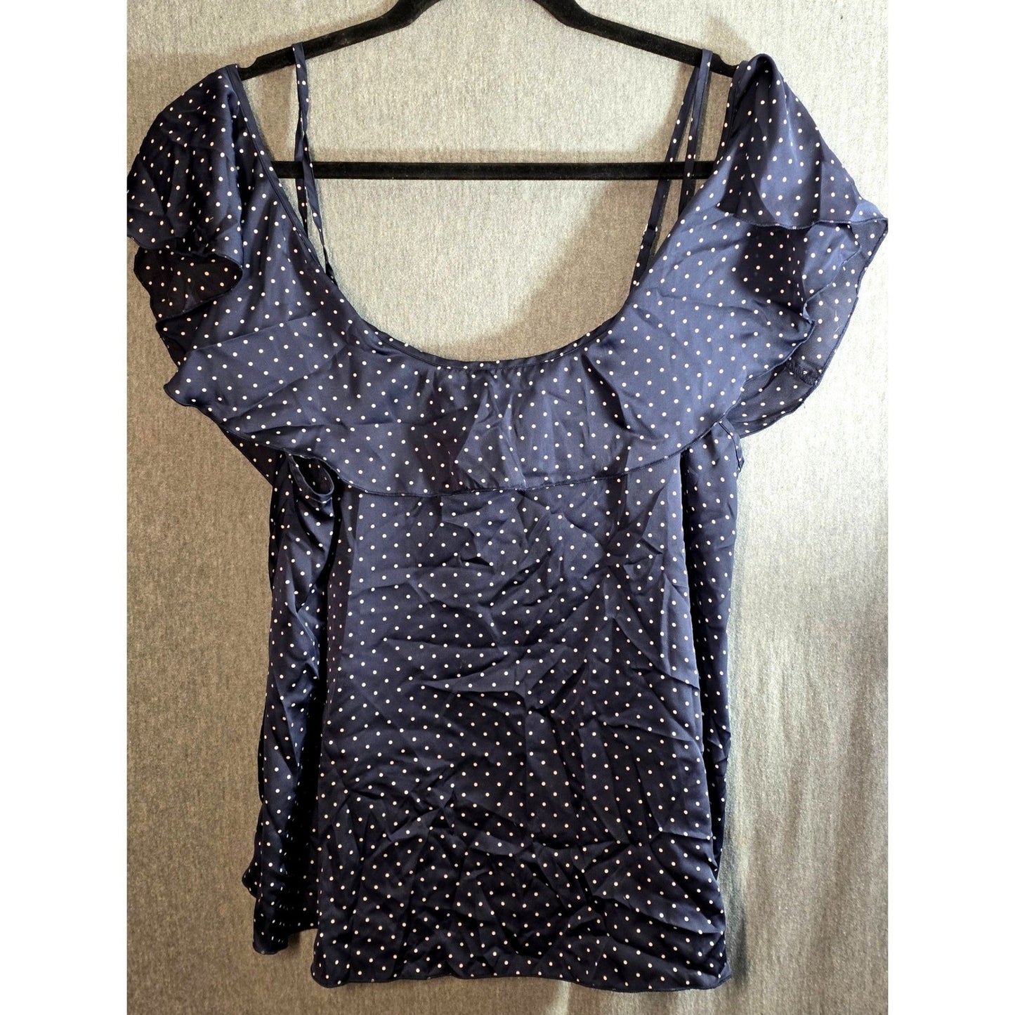 Vtg Victorias Secret Polka Dot Satiny Cold Shoulder Top Plus Size XL Blue White