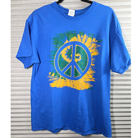 Delta Pro Weight Peace Sign Graphic T Shirt Mens Size L Large Lg Blue Retro