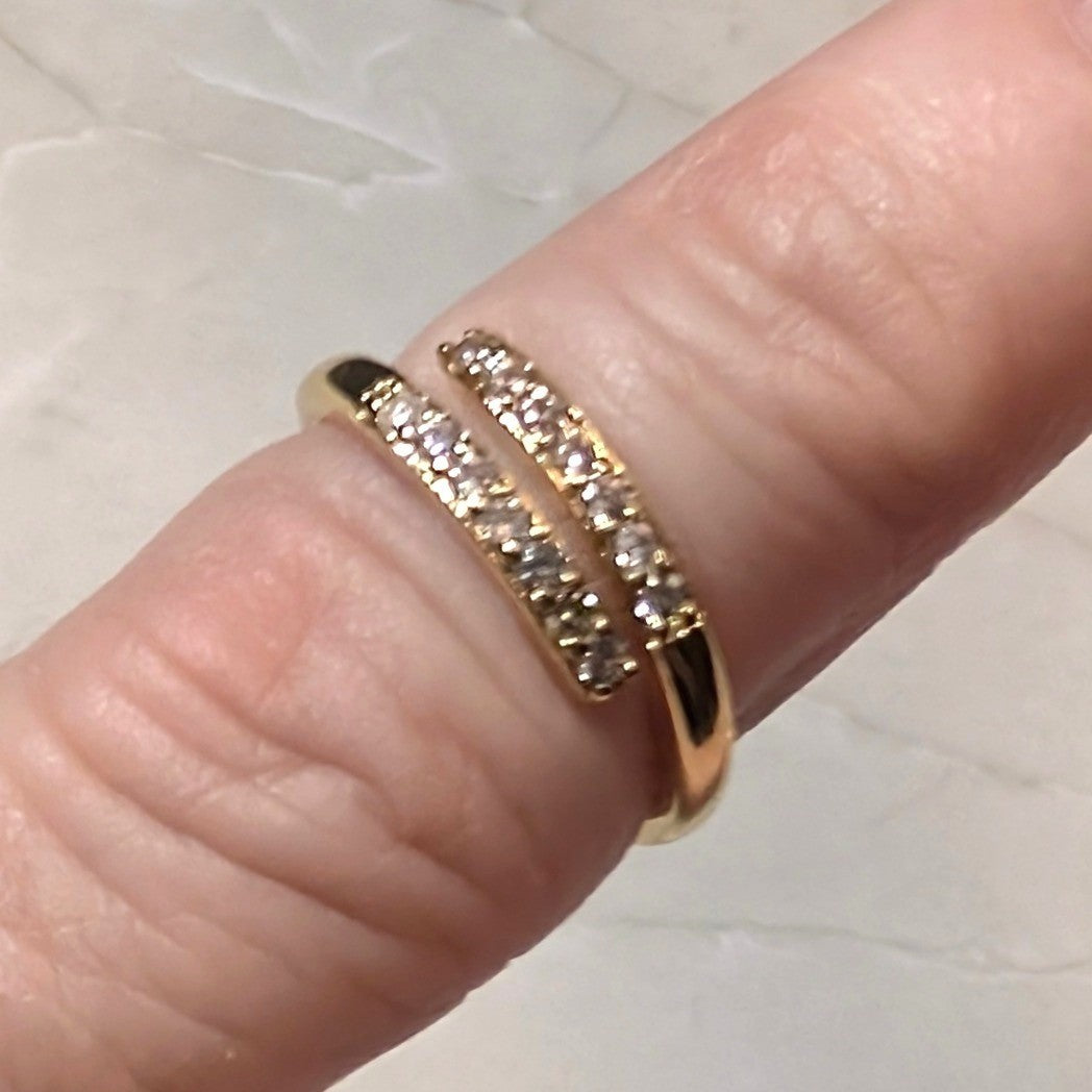 New Bypass Ring Gold Plated Size 3.5 Gold 14K GF Gold Filled CZS 2 Row Band Wrap
