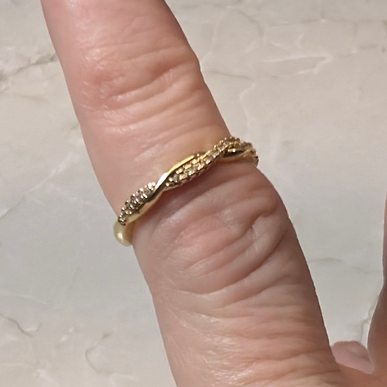 New 14K Gold Plated GP Twisted Pave Band Ring Size 4 CZ PInky Midi Toe Open