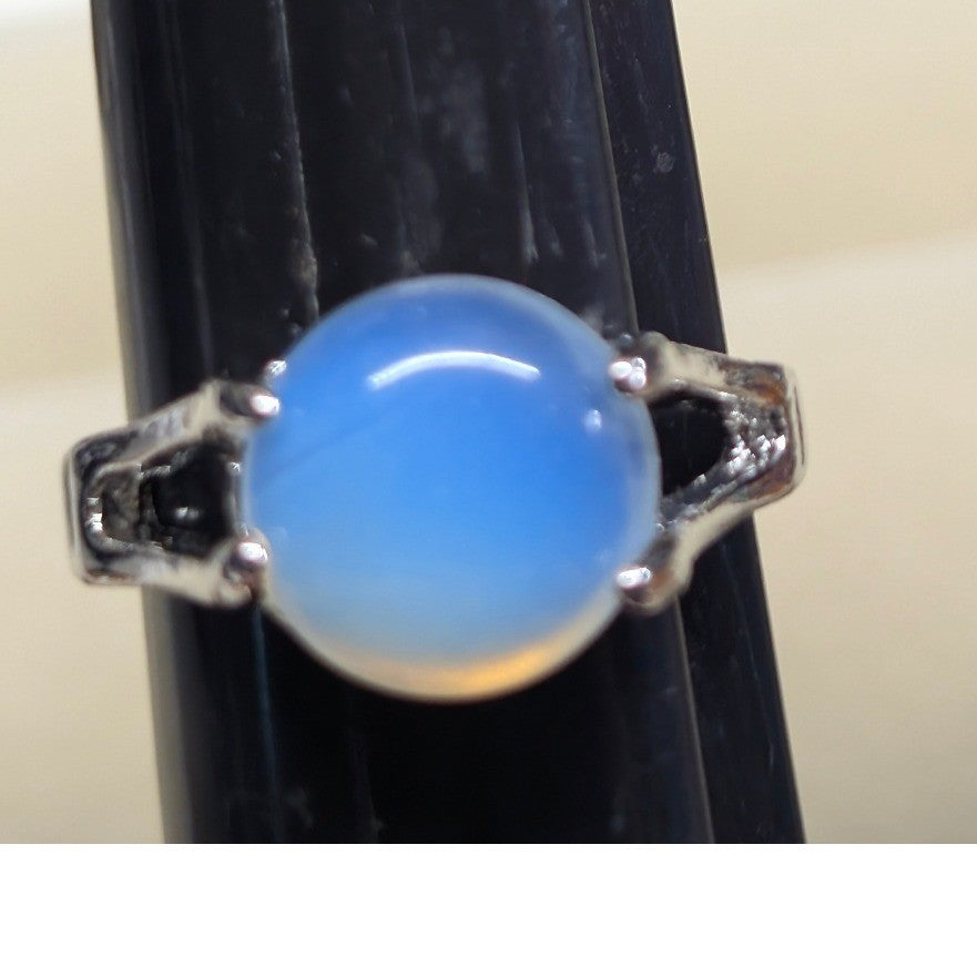 Vtg New Moonstone Opalite Cabochon Ring Size 10.5 SilverTone Split Shank Round