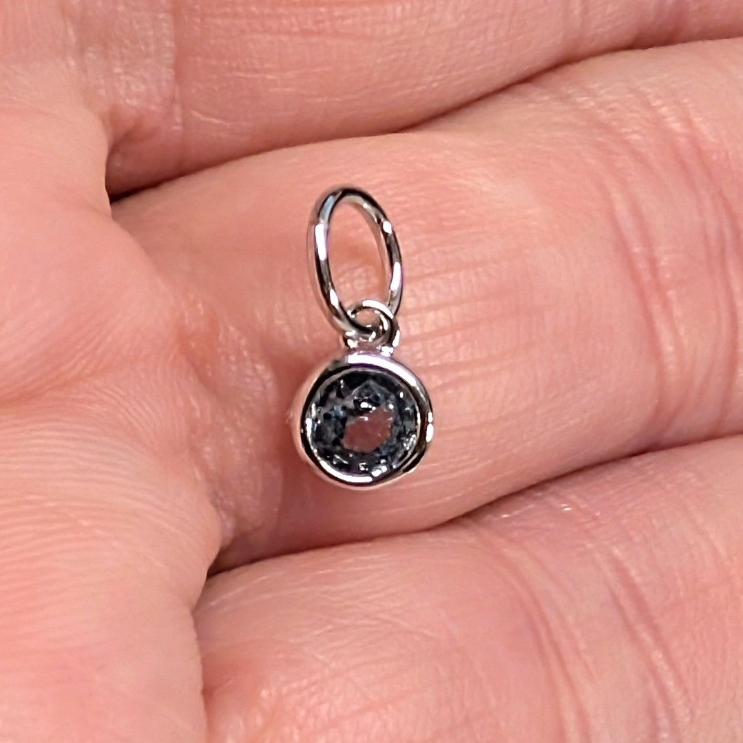 New 14K Gold Plated Small March Birthstone Pendant Charm Round Bezel Set Teal