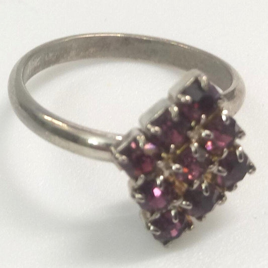 Vintage Ring Adjustable Purple Rhinestones Silver Tone Estate Jewelry Bypass sz7