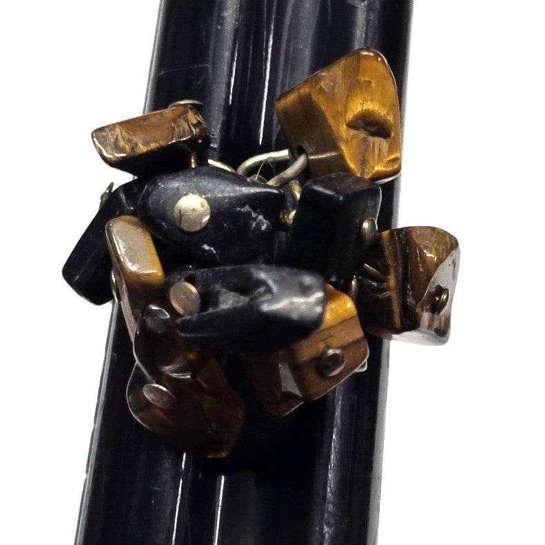 Vintage Tigers Eye Black Chip CHa CHa Stone Cluster Statement Ring 7 Brown Black