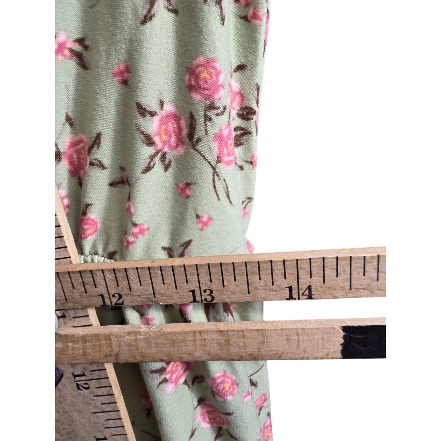 No Boundaries Floral Tiered Faux Wrap Dress Medium M 8 10 Green Pink Peach Soft