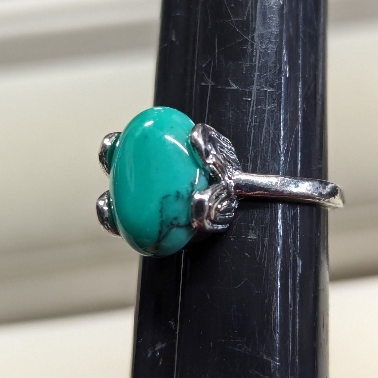 New Oval Faux Turquoise Stone Ring Plus Size 9 Silver Tone Western Band Cowgirl