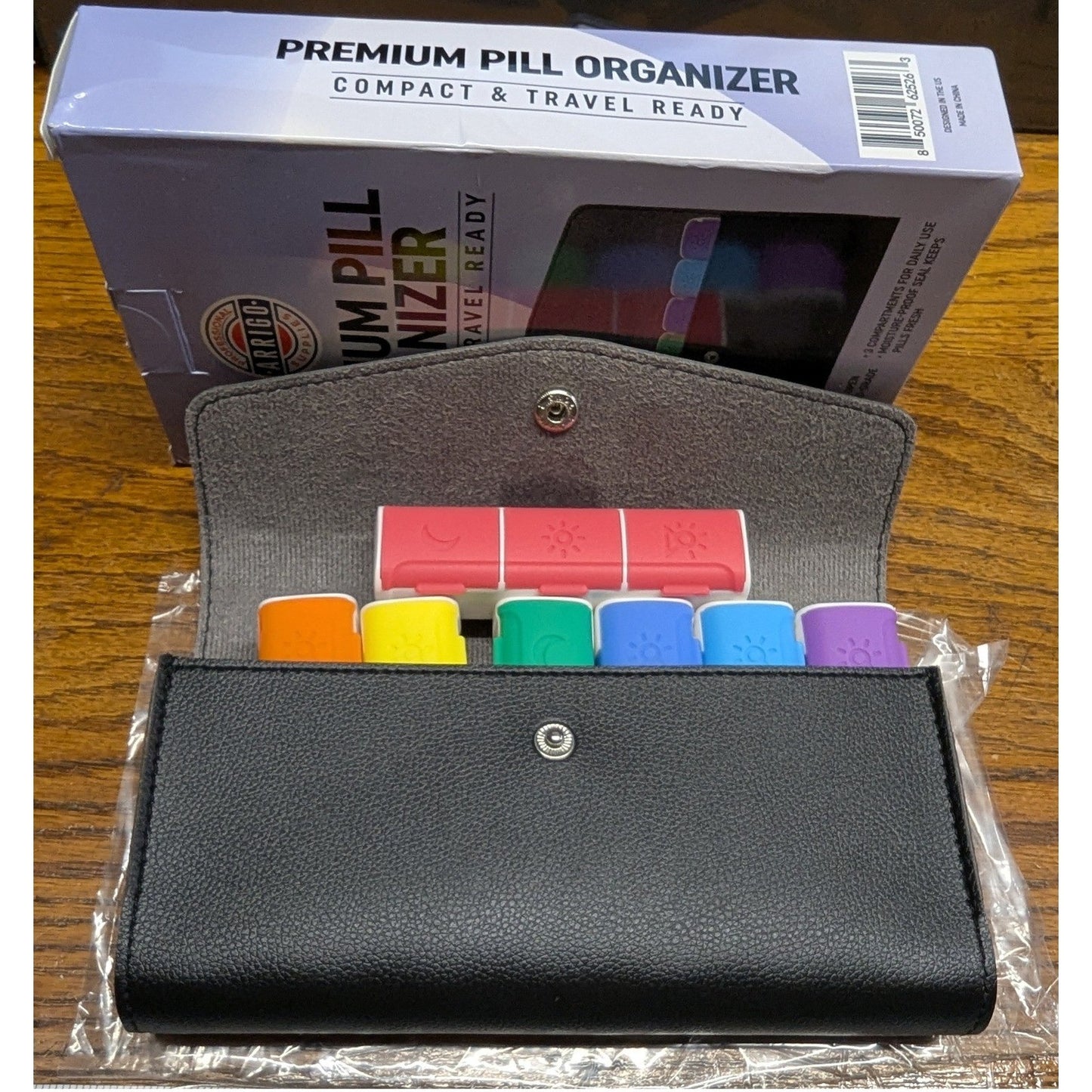 New Arrigo Weekly 3X Daily Pill Organizer Magnetic Black Rainbow Travel Case Box