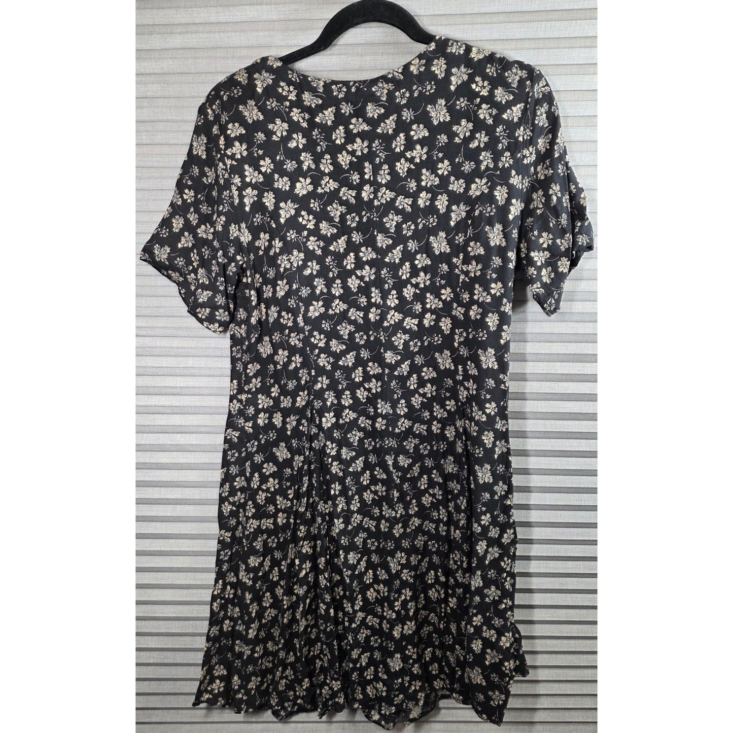 Vtg Maggie Lawrence Floral Button Front Dress Size 12 Black Khaki Rayon 90s