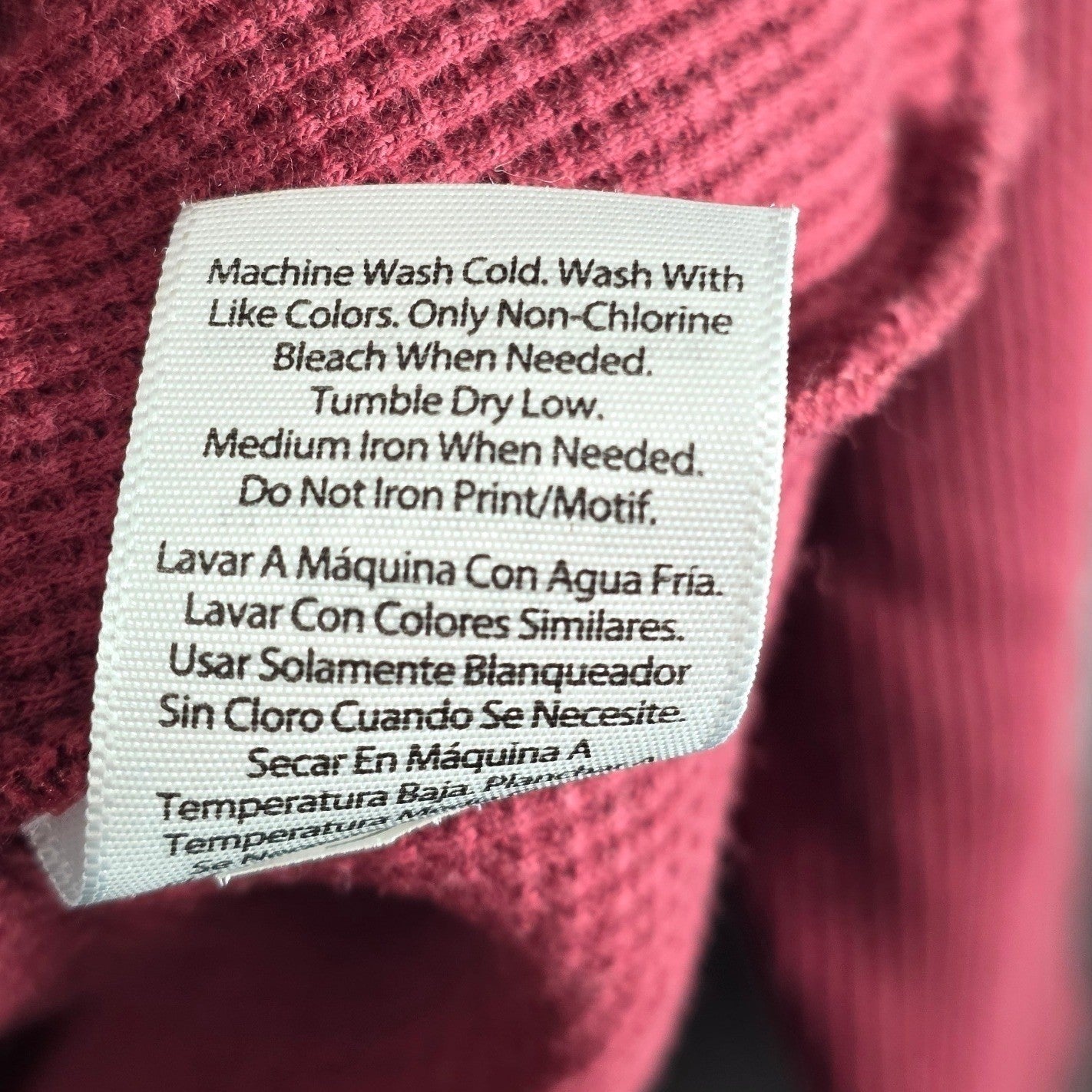 Time and & Tru Waffle Knit Thermal Top Womens Plus Size XXXL 22 Burgundy Long Sl