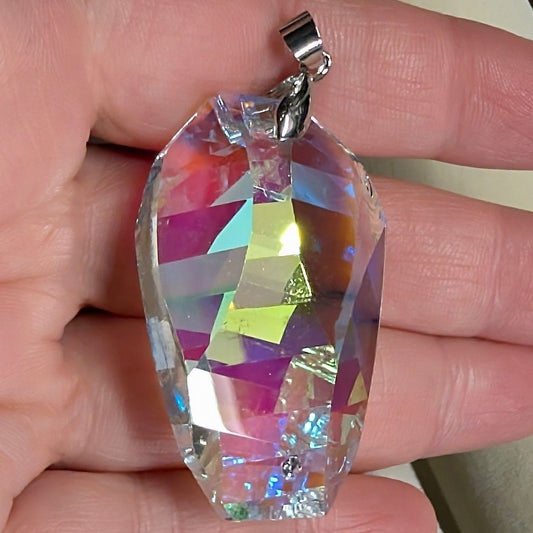 New 2.25" Aurora Borealis Crystal Pendant AB Multi-Color Iridescent Faceted Big