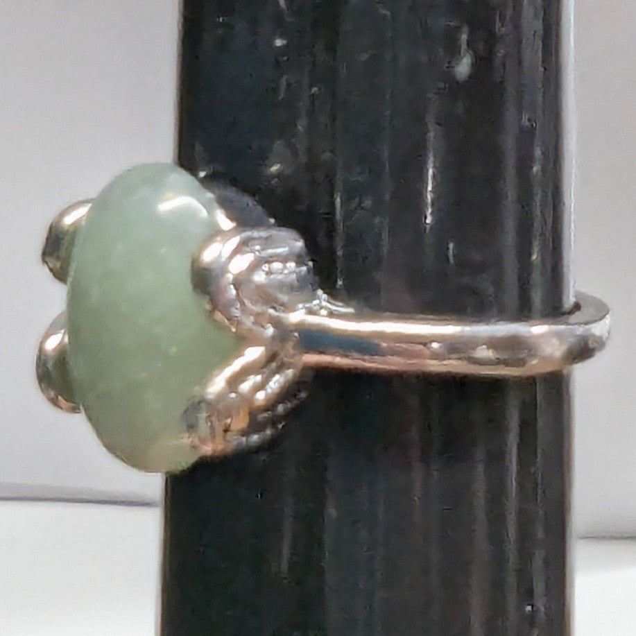 New Silver Tone Oval Green Cold Stone Cabochon Ring Plus Size 9.75