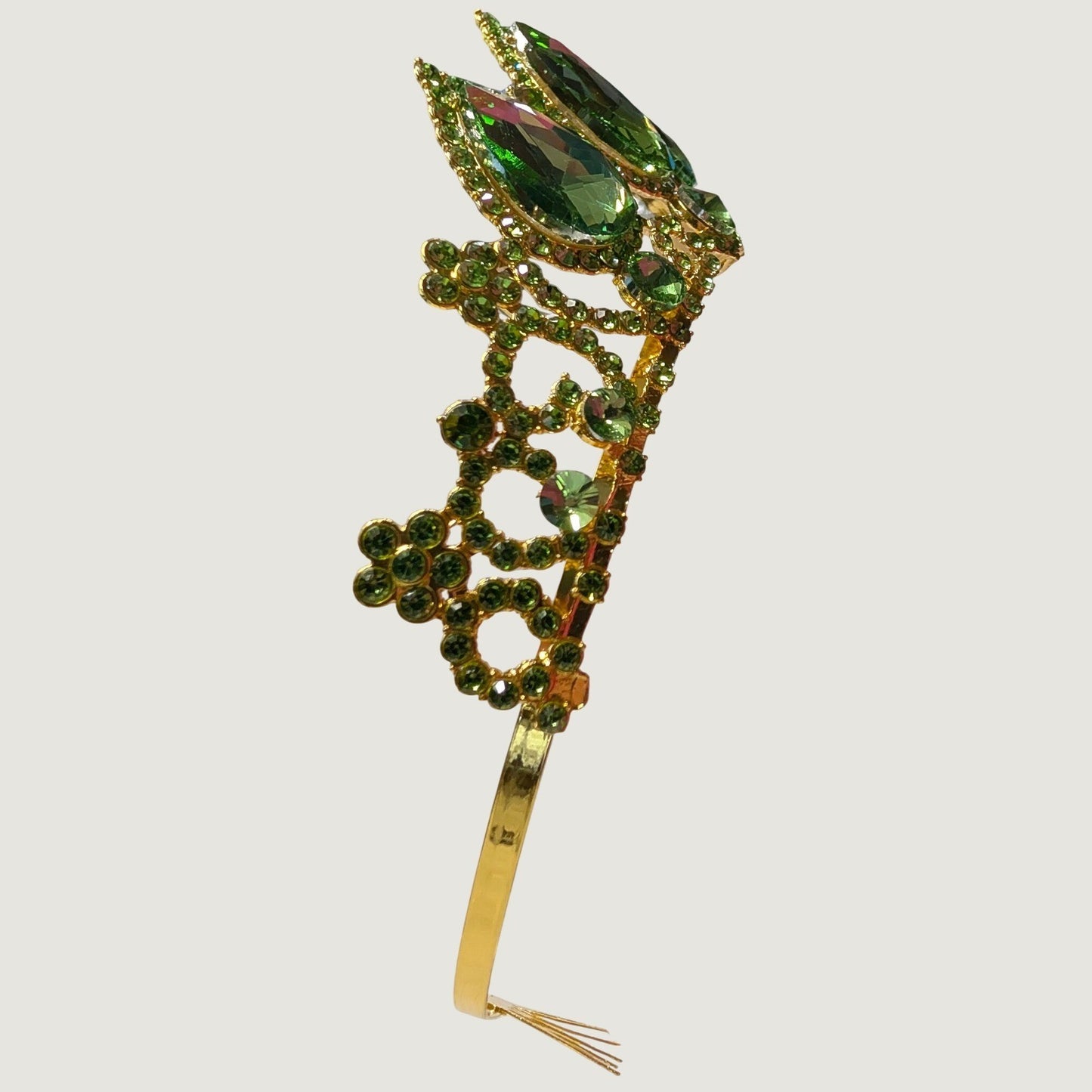 New Tiara Crown Green Gold Tone Rhinestone Crystal Teardrop Pageant Crown August