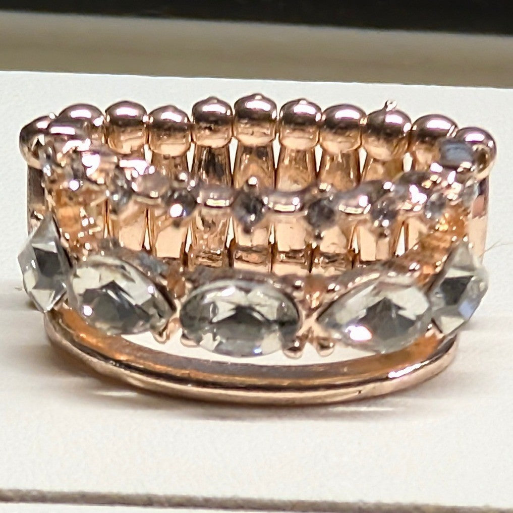 New Rose Gold Tone Rhinestone Stretch Ring Rose Gold Clear Rhinestones Statement