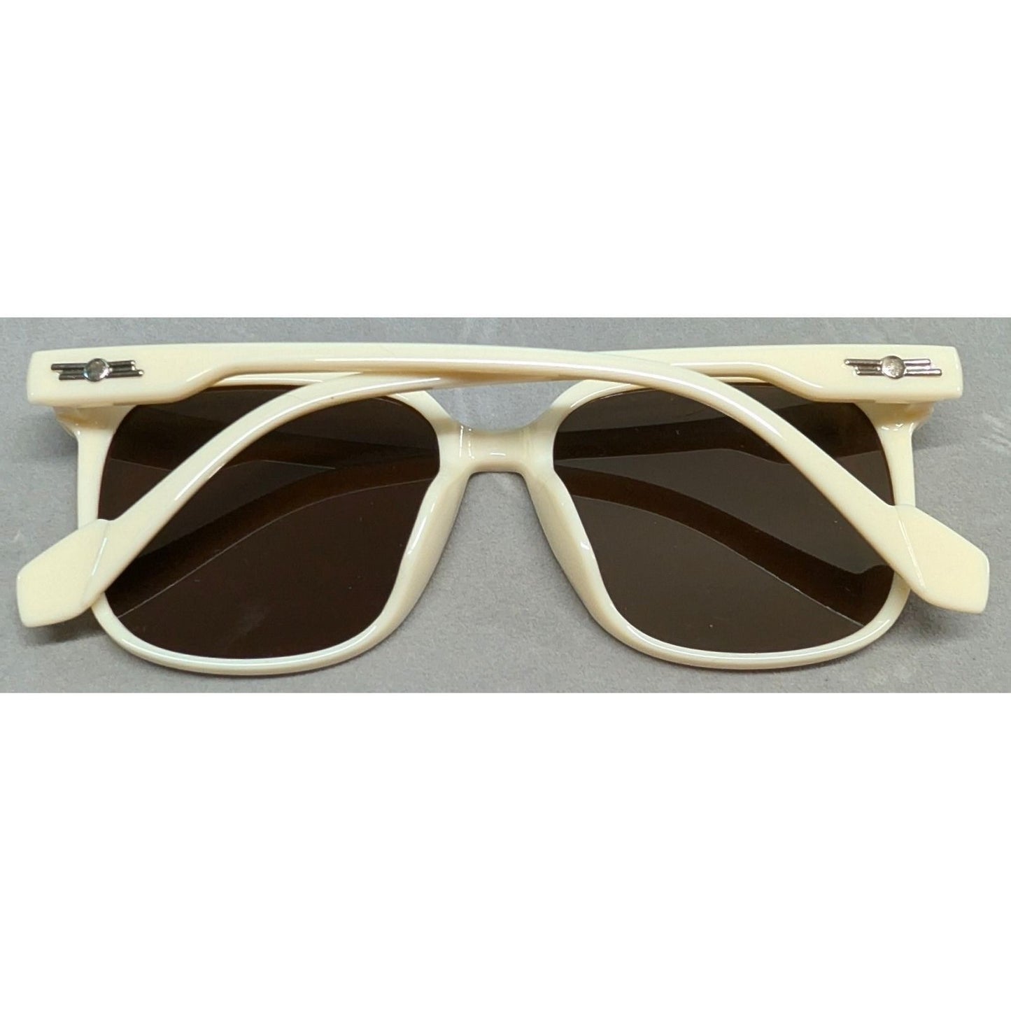 Vtg New Square Frame Sunglasses Womens Cream Brown Tinted Lens Retro Oversized