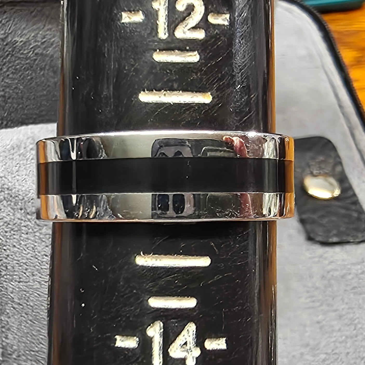 New Band Ring Plus Size 13 SilverTone Black Inlay Wedding Thumb Commitment Shiny