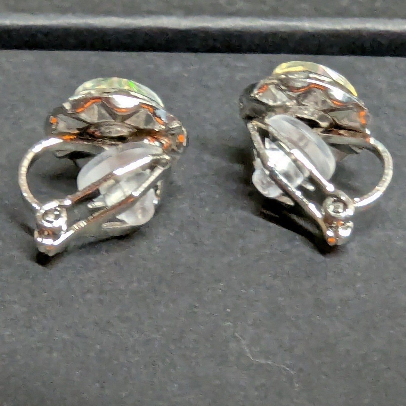 New Clip On Earrings Silver PLated Aurora Borealis AB Crystal Halo Round Wedding