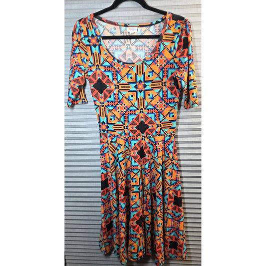 LuLaRoe Nicole Fit and Flare Dress S Sm Small Southwestern Tribal Print Aztec