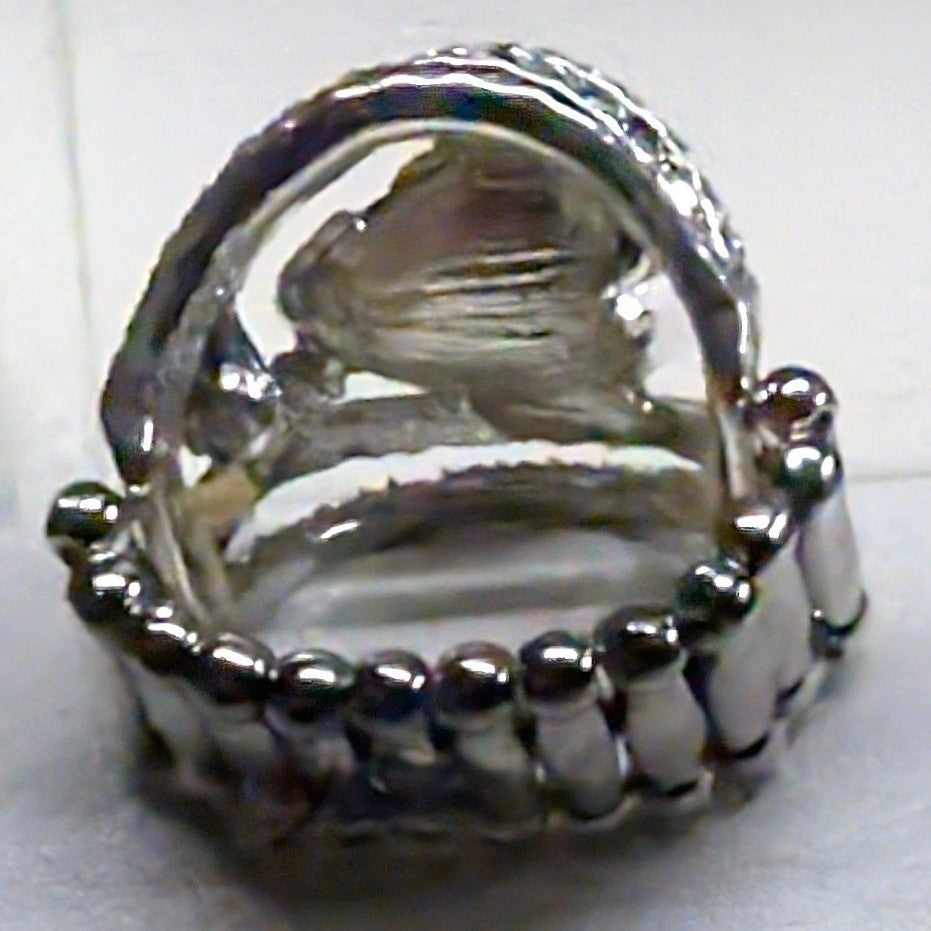New Chunky Statement Ring Stretch Pear Blue TearDrop Stone Rhinestone SilverTone