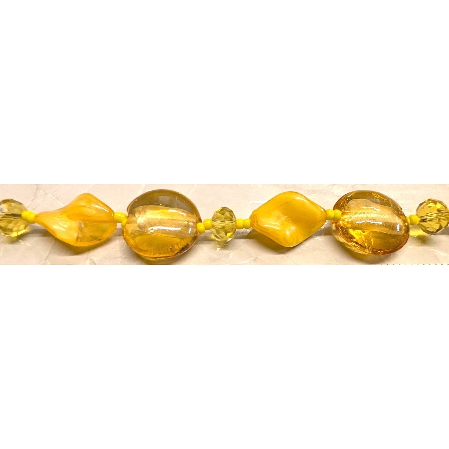 Vintage Yellow Glass Disc Twisted Faceted Crystal Beads Beaded Necklace 29.5"