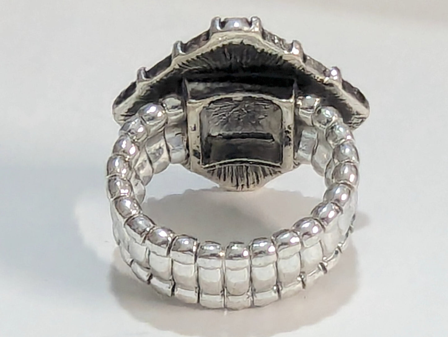 New Ring Purple Clear Silver Tone Rhinestones Stretch Band Art Deco Style Square