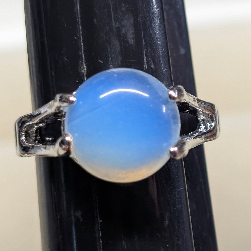 Vtg New Moonstone Opalite Cabochon Ring Size 10.5 SilverTone Split Shank Round
