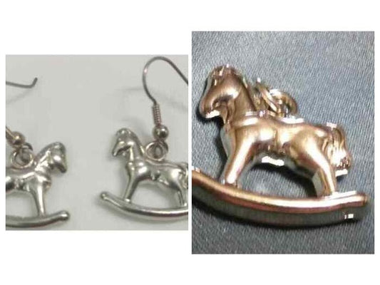 New Rocking Horse Earrings Pendant Charm Set Girls OS Silver Equine Equestrian