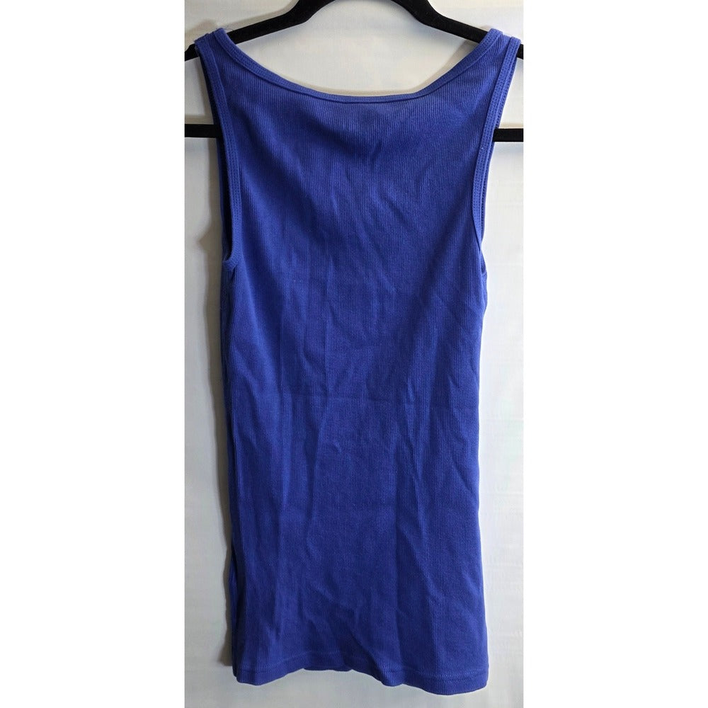 Faded Glory Blue Ribbed Tank Top Cotton Spandex Layering Women Medium M Med 8 10