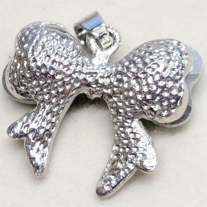 New Bow Heart Pendant Green Silver Tone Crystal Charm Clear Rhinestone