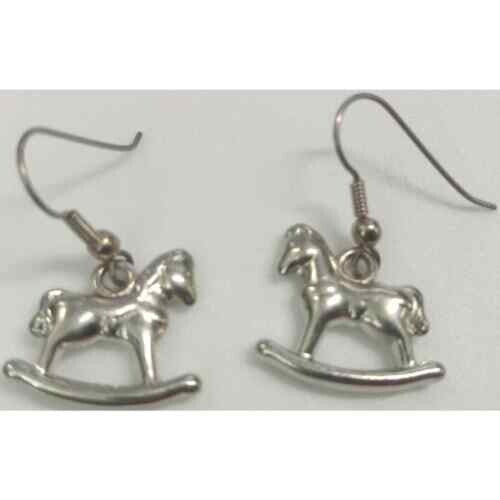 New Rocking Horse Earrings Pendant Charm Set Girls OS Silver Equine Equestrian