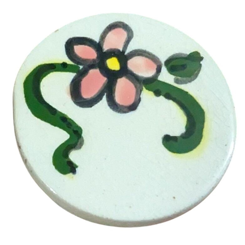 Handmade Floral Round Pin Brooch Womens OS White Pink Green Hand Painted Ceramic