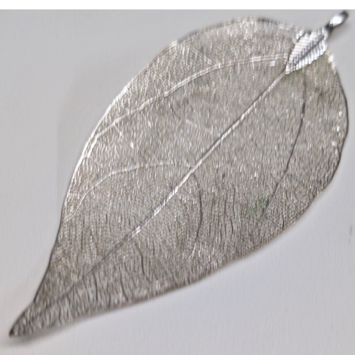 Vtg Real Leaf Filigree Pendant 3" Silver PLated ? Skeleton Leaf Nature Statement