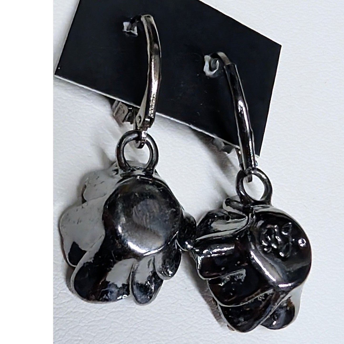 Betsey Johnson Rose Drop Earrings Gunmetal Pink Crystal Rhinestones Floral