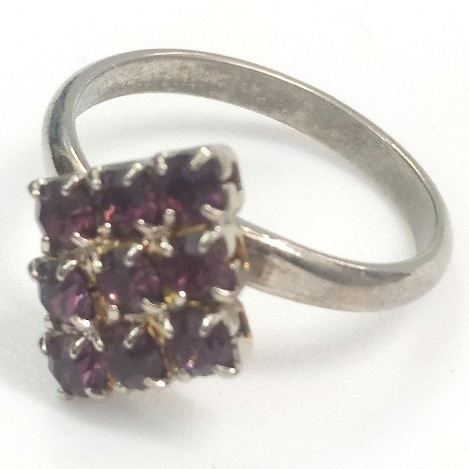 Vintage Ring Adjustable Purple Rhinestones Silver Tone Estate Jewelry Bypass sz7