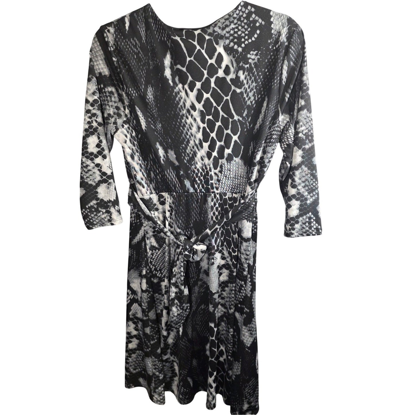 B-Slim B Slim by NY Collection Faux Wrap Dress Medium M Black Gray Snake Print