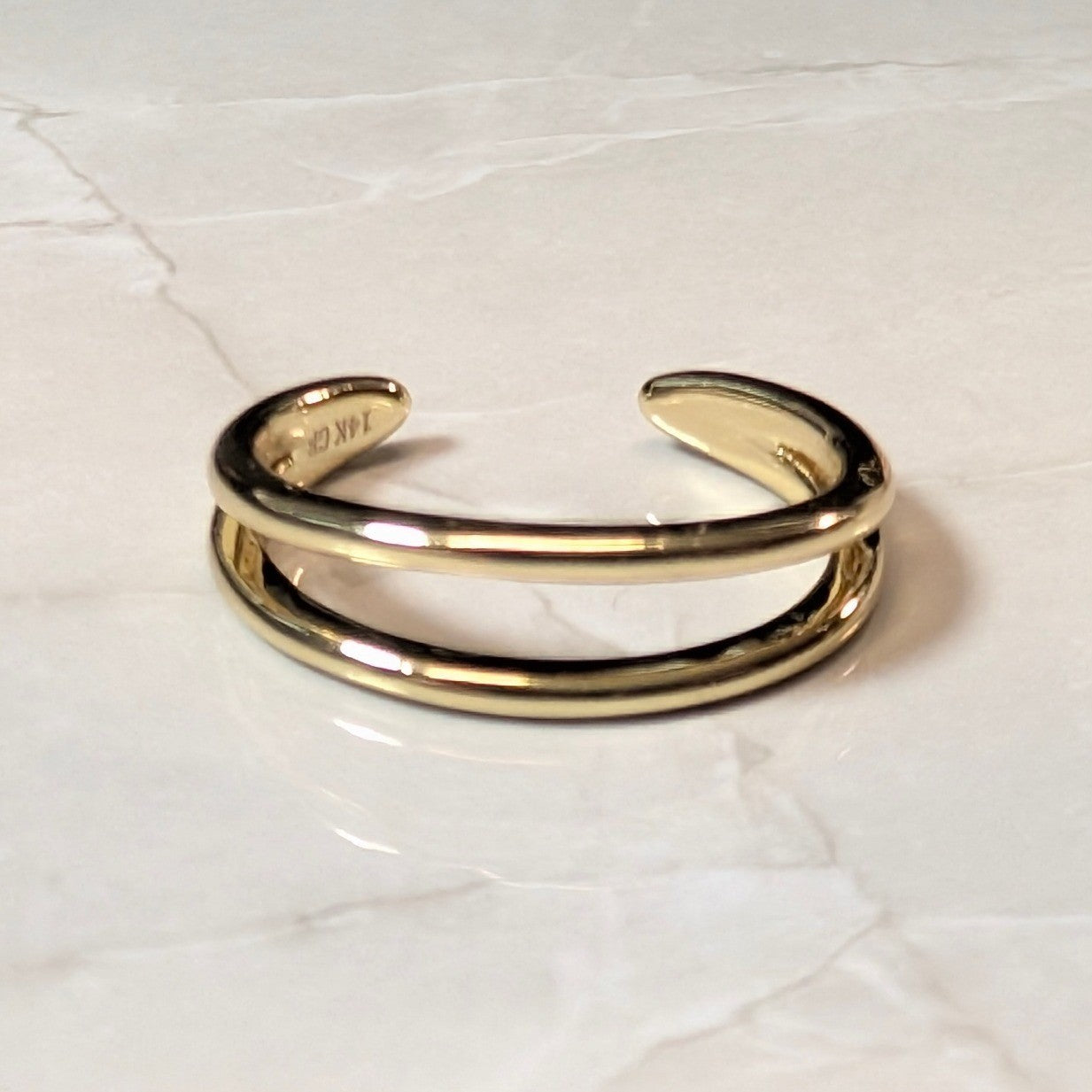 New 14K GF Gold Filled Double Band Open Cuff Ring Size 4 Minimalist