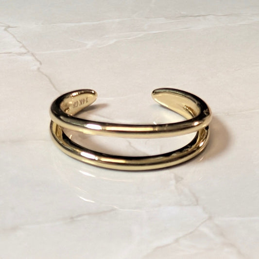 New 14K GF Gold Filled Double Band Open Cuff Ring Size 4 Minimalist