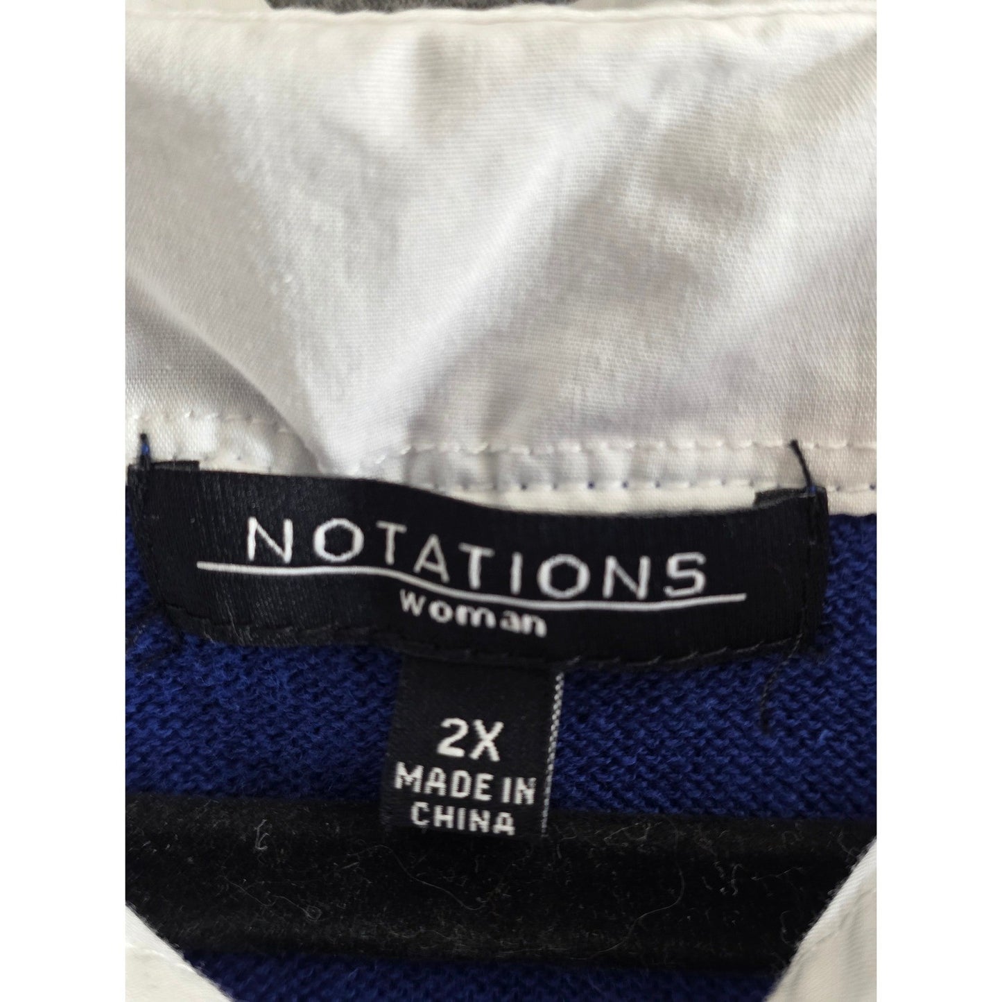 Notations Owl Graphic Layered Look Sweater Plus Size 2X XX Blue White Collared