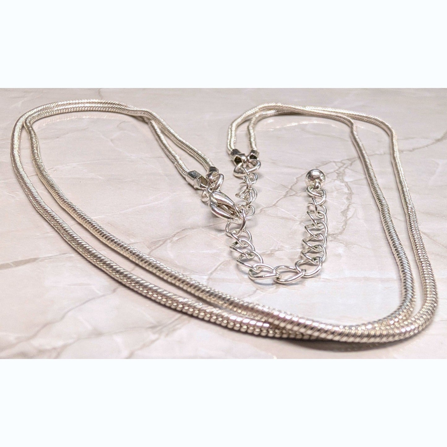 Vtg Double 2 Strand Liquid Snake Chain Necklace Silver Tone Layered Minimalist