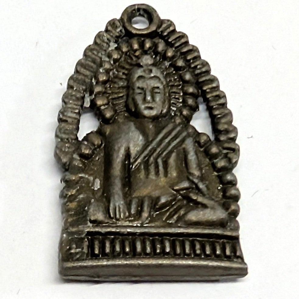 Vintage 2 Sided Male Female Buddha Pendant Spiritual Charm Bronze Tone Halo Calm