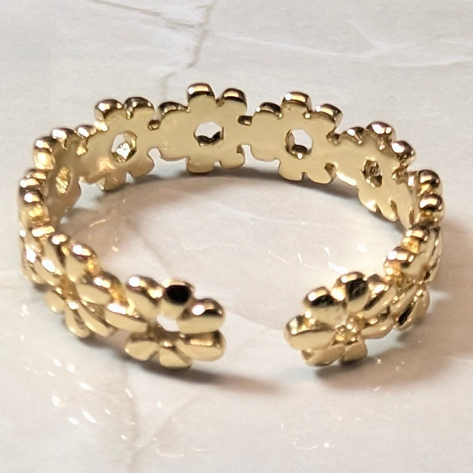 14K GF Gold Filled Daisy Flower Band Finger Toe Ring Size 4 Floral