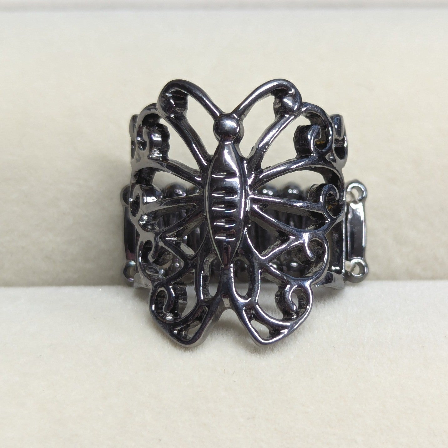 New Butterfly Ring Gunmetal Ornate Filigree Stretch Band Lover Gift Jewelry