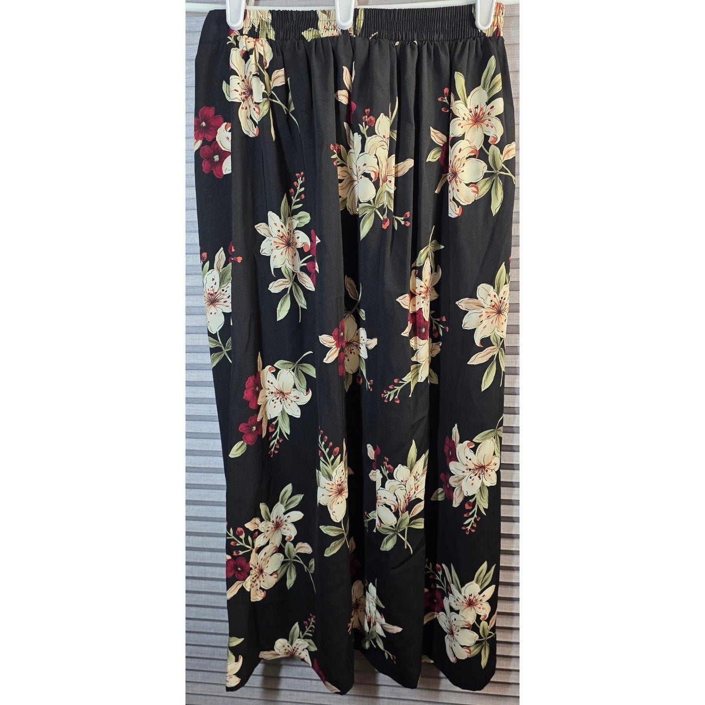 Vtg Jaclyn Smith Studio Floral Maxi Skirt Sm S Small Black Elastic Waist Pleated