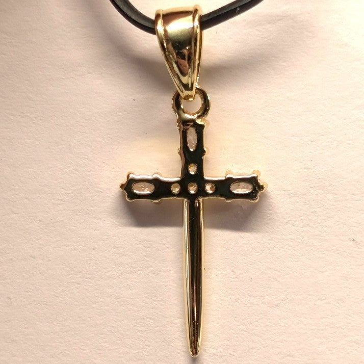 New Jewelry Dagger Cross Pendant 18K GP Gold PLated CZ Gothic Sword Religious