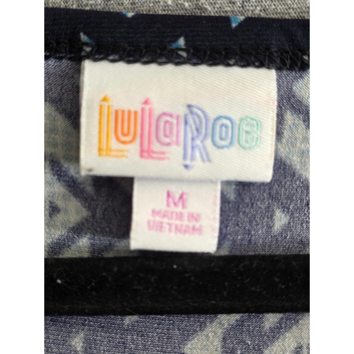 LuLaRoe Nicole Fit & Flare Dress Medium M Med Blue Geometric Aztec Short Sleeves