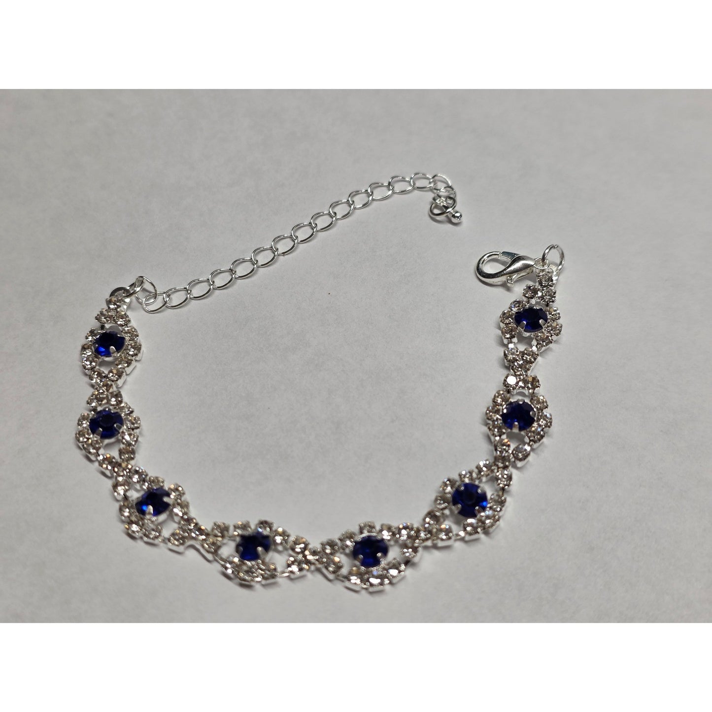 New Blue Clear Rhinestone Tennis Bracelet Silver Tone Formal up to 9 Inches Prom