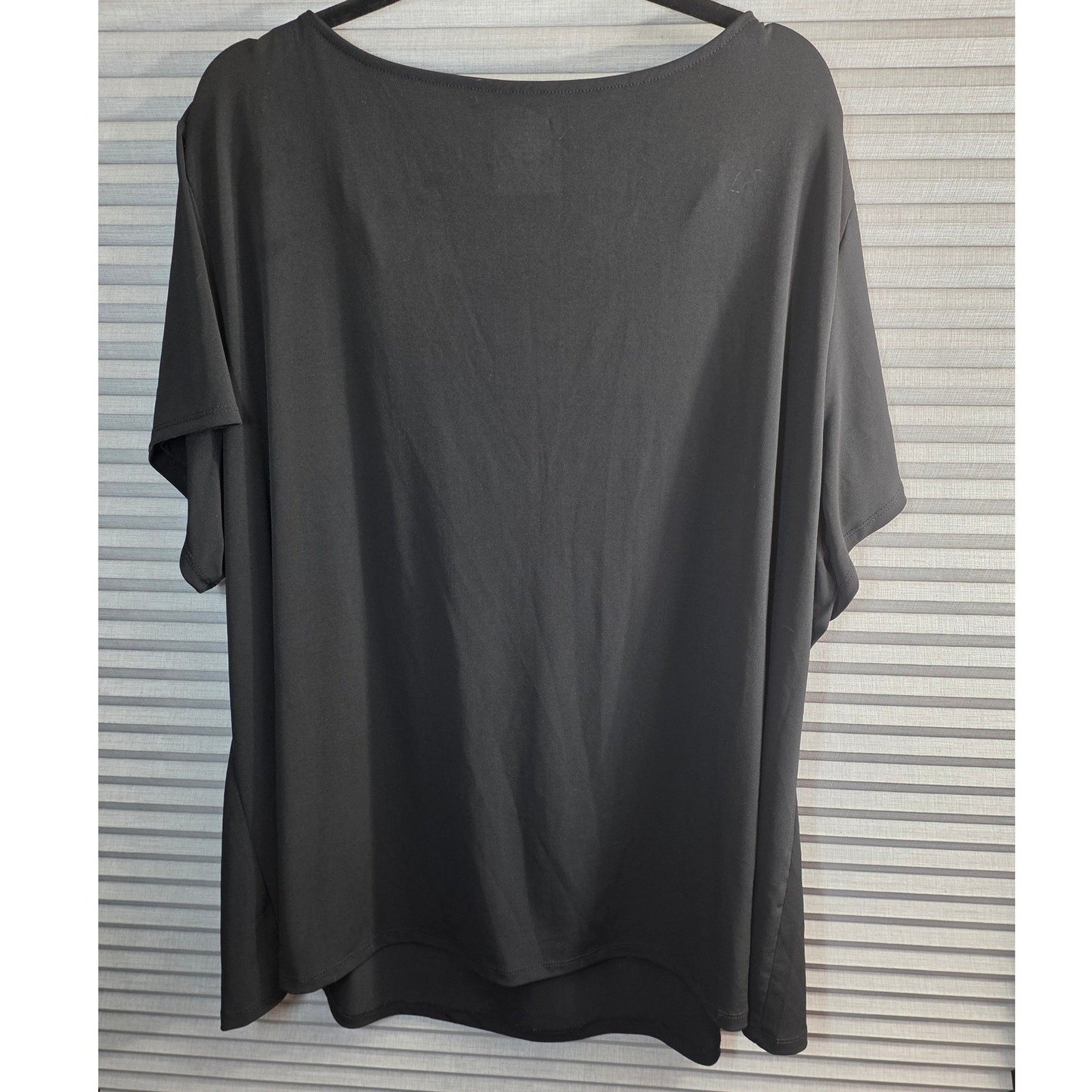 Worthington Woman Blouse Plus Size 5X Black Pleated Scoop Neck Short Sleeve